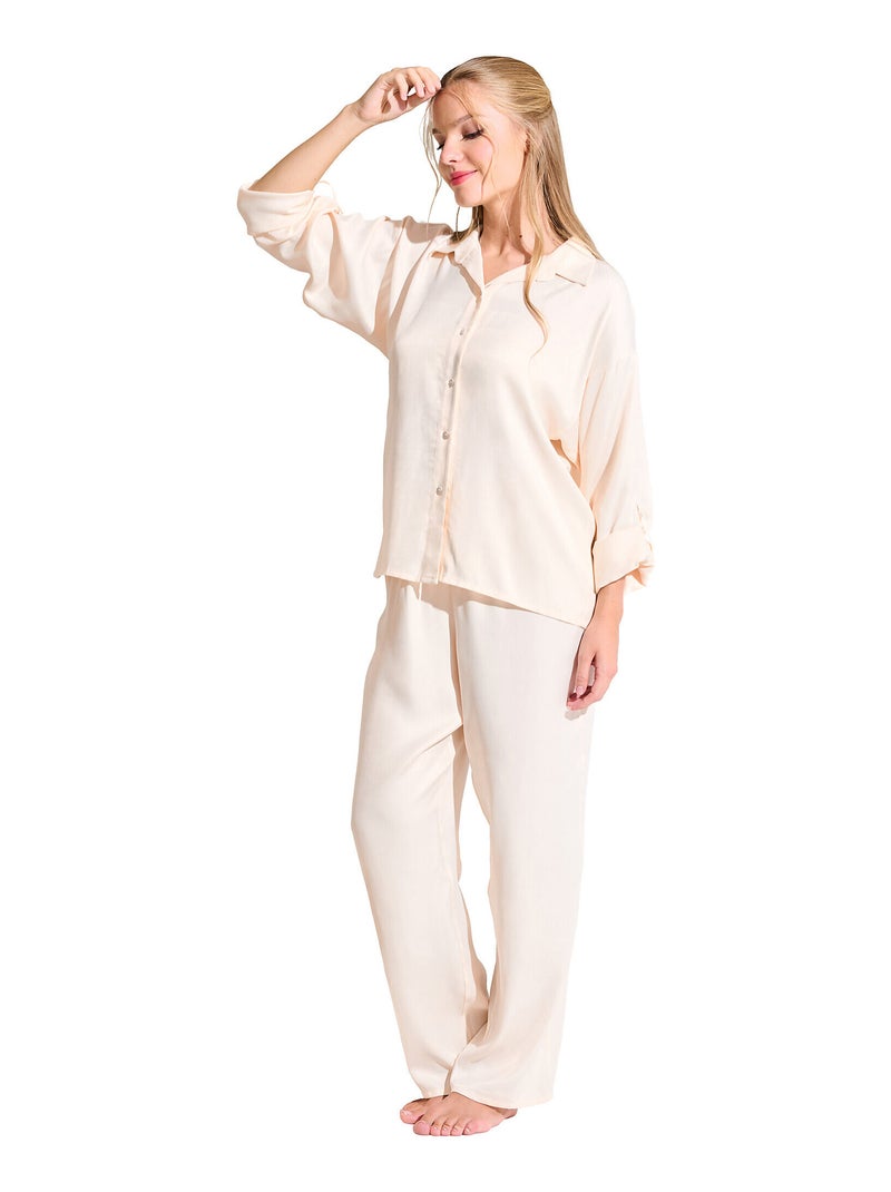 Haut pyjama chemise manches longues PARIS Ecru - Kiabi