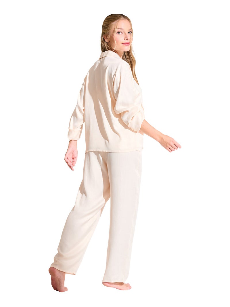 Haut pyjama chemise manches longues PARIS Ecru - Kiabi
