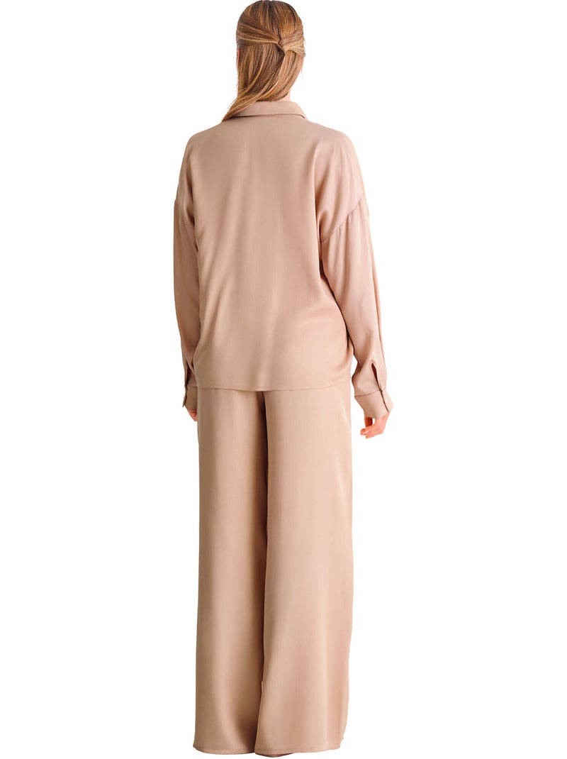 Haut pyjama chemise manches longues STELLA Beige - Kiabi