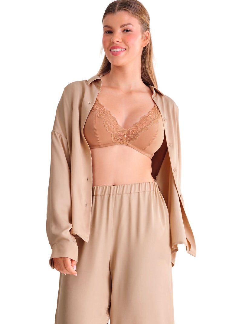 Haut pyjama chemise manches longues STELLA Beige - Kiabi