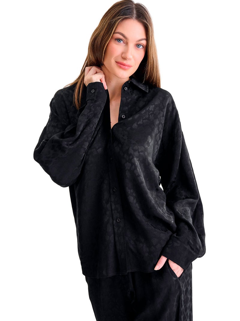 Haut pyjama chemise manches longues TALENA Noir - Kiabi