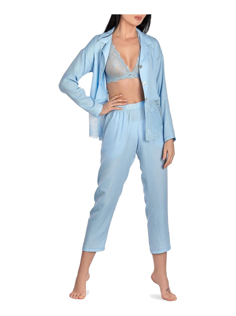 Haut pyjama manches longues Forget-Me-Not bleu ciel Bleu ciel - Kiabi