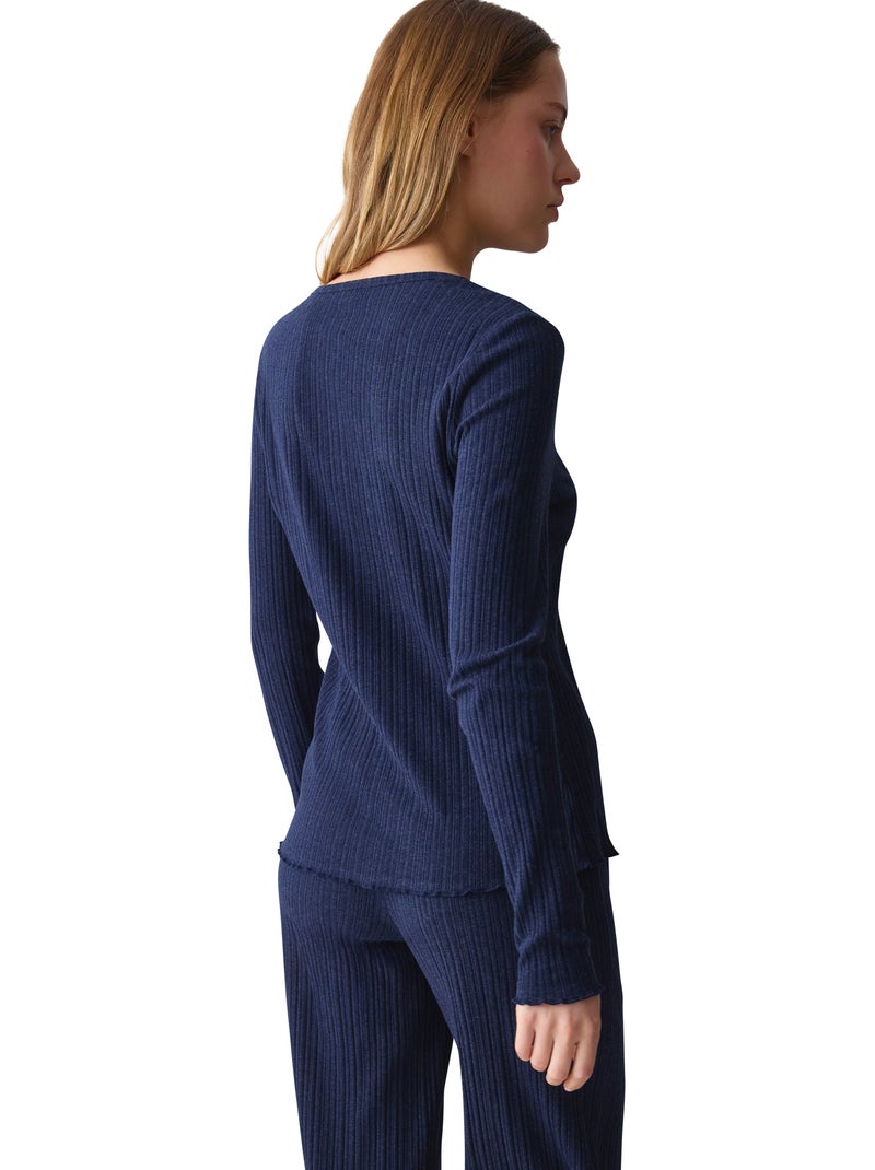 Haut pyjama ouvert manches longues versatile rib Bleu - Kiabi