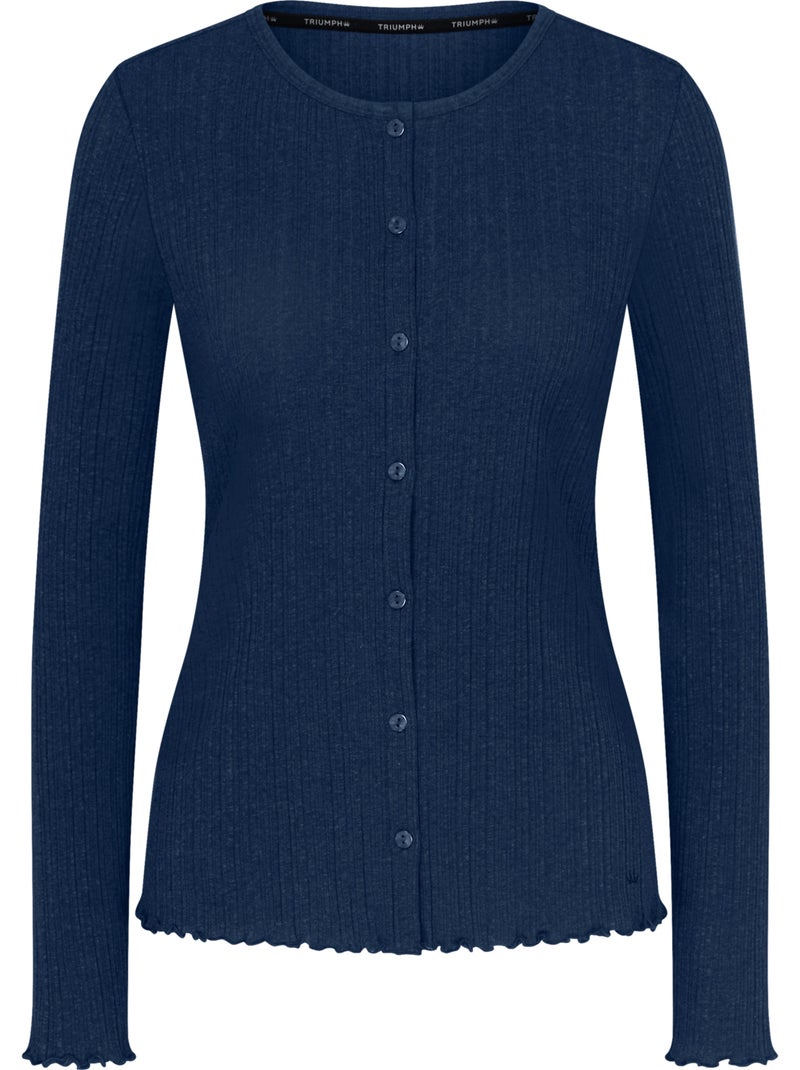 Haut pyjama ouvert manches longues versatile rib Bleu - Kiabi