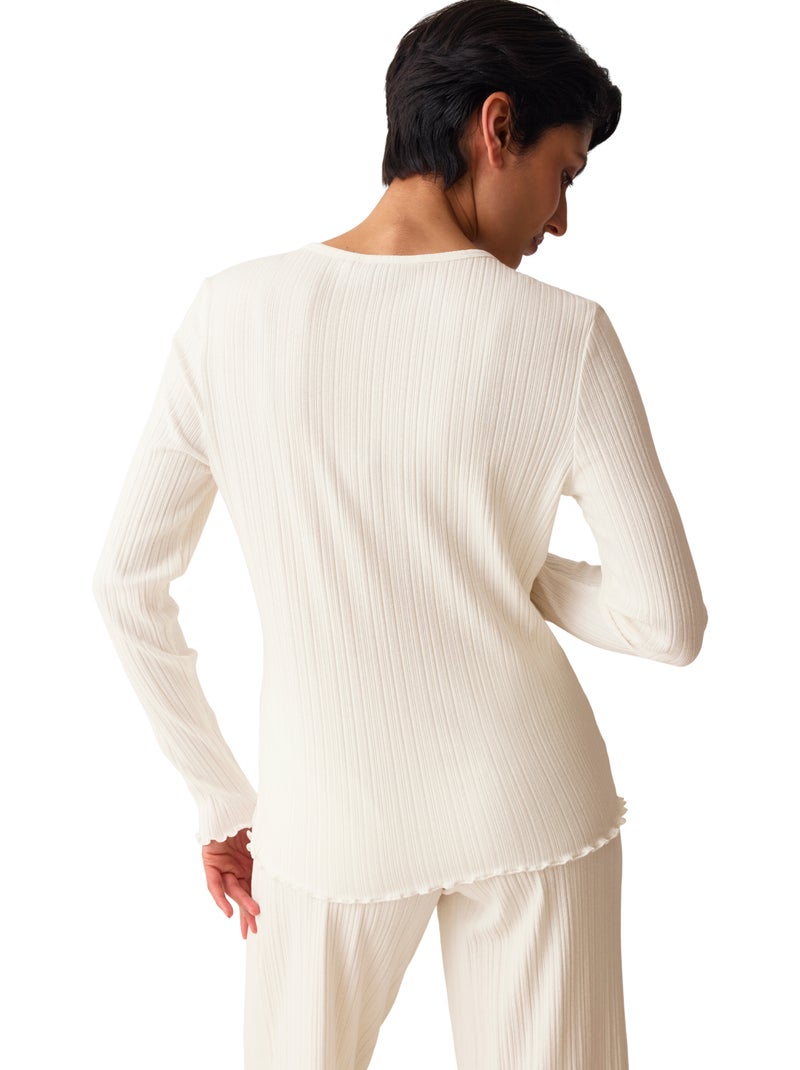 Haut pyjama ouvert manches longues versatile rib Ecru - Kiabi