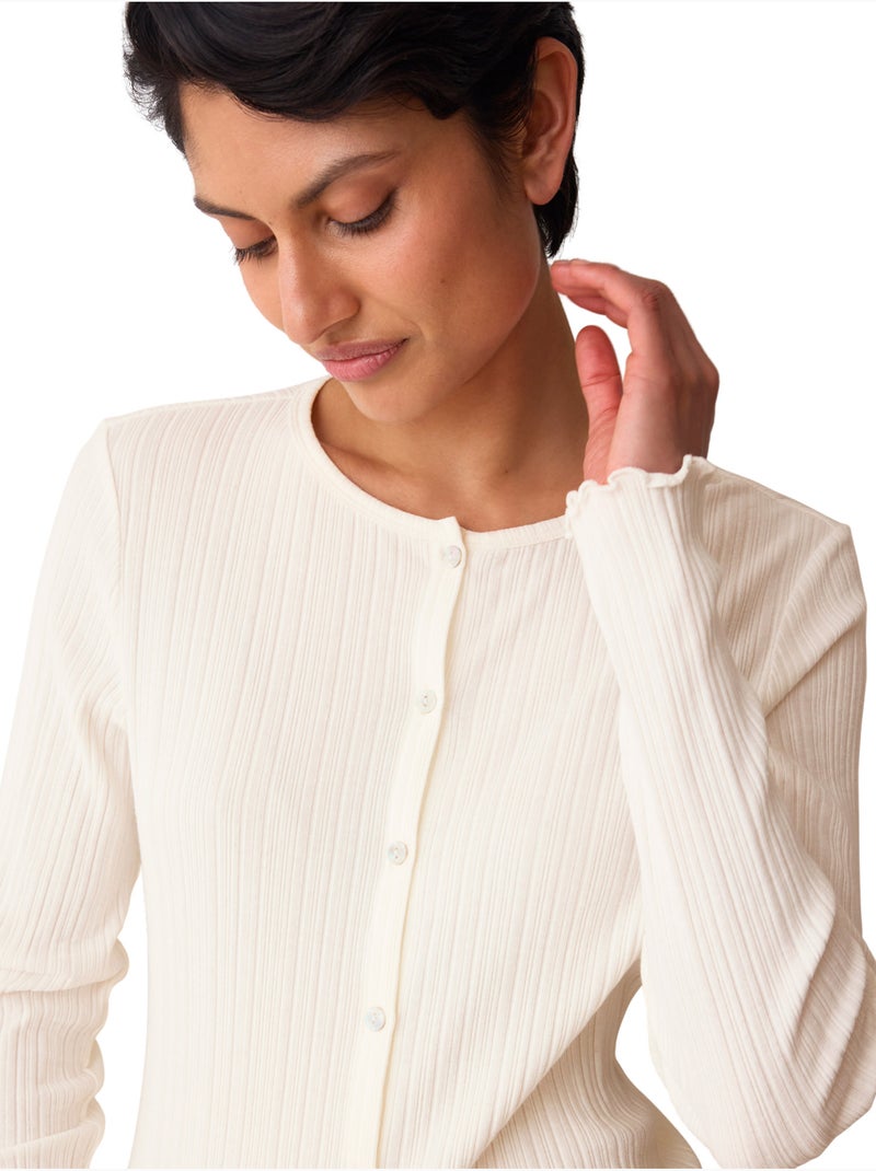 Haut pyjama ouvert manches longues versatile rib Ecru - Kiabi