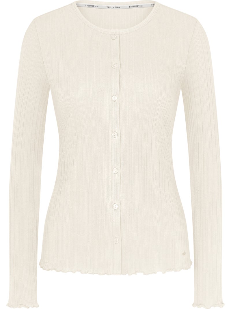 Haut pyjama ouvert manches longues versatile rib Ecru - Kiabi