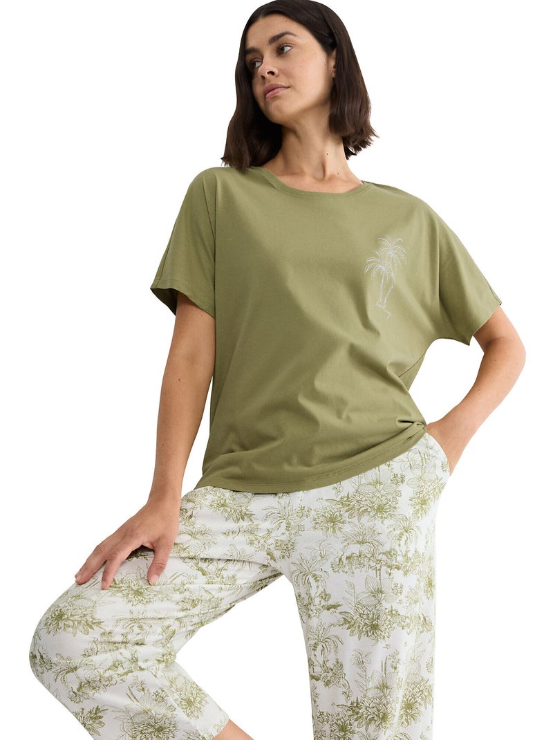 Haut pyjama t-shirt manches courtes MIX AND MATCH Kaki - Kiabi
