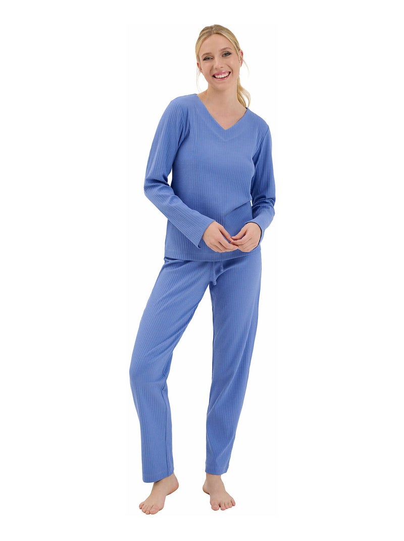 Haut pyjama top col V manches longues Lucky Bleu - Kiabi