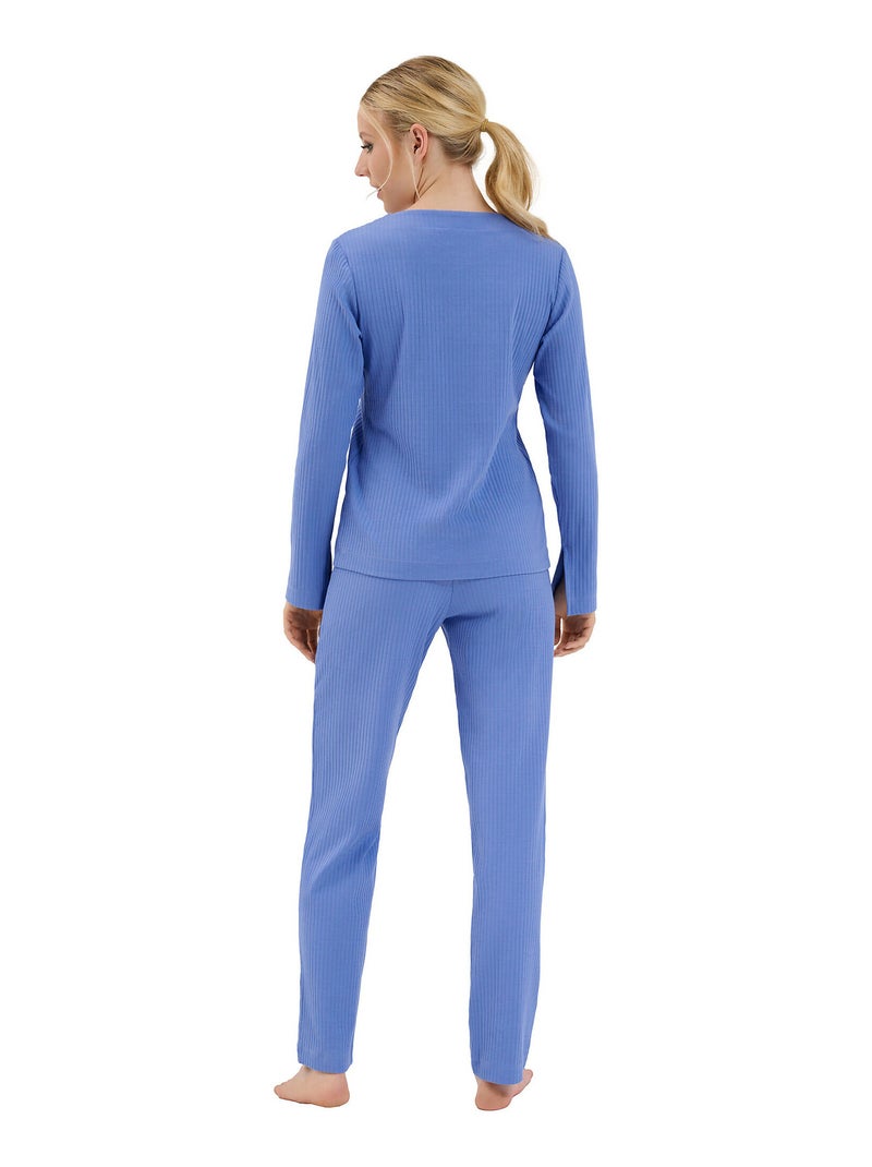 Haut pyjama top col V manches longues Lucky Bleu - Kiabi