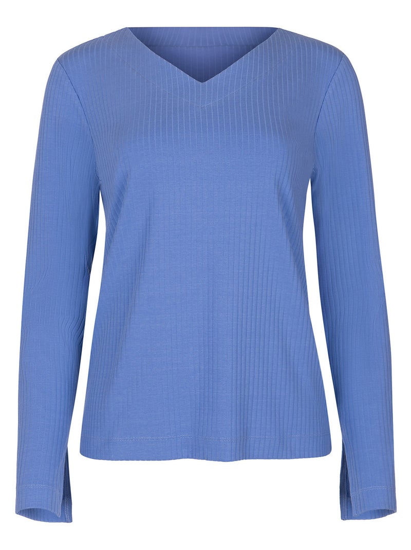 Haut pyjama top col V manches longues Lucky Bleu - Kiabi