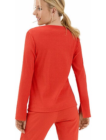 Haut pyjama top col V manches longues Lucky