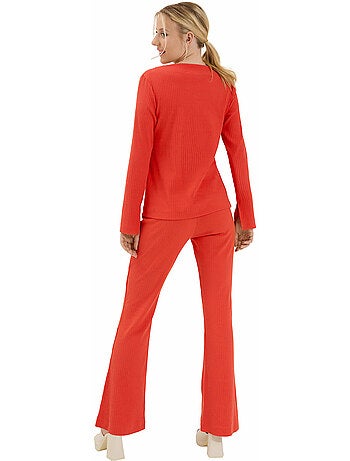 Haut pyjama top col V manches longues Lucky