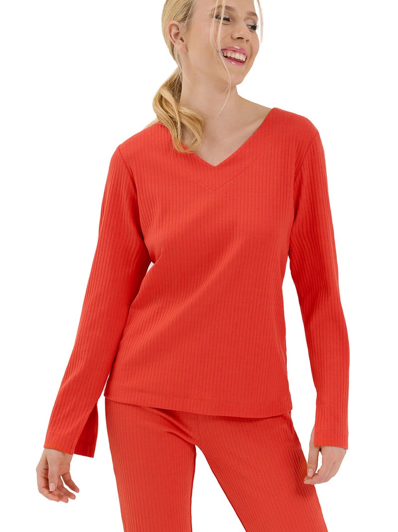 Haut pyjama top col V manches longues Lucky Orange - Kiabi