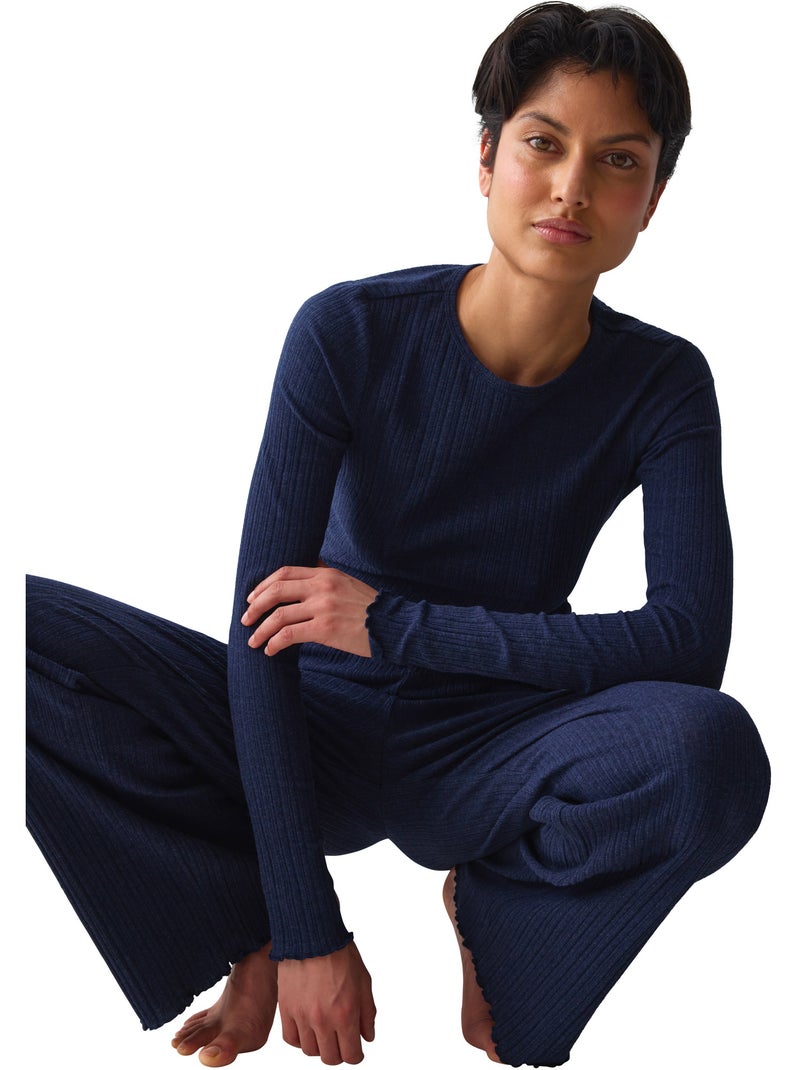 Haut pyjama top manches longues versatile rib Bleu - Kiabi