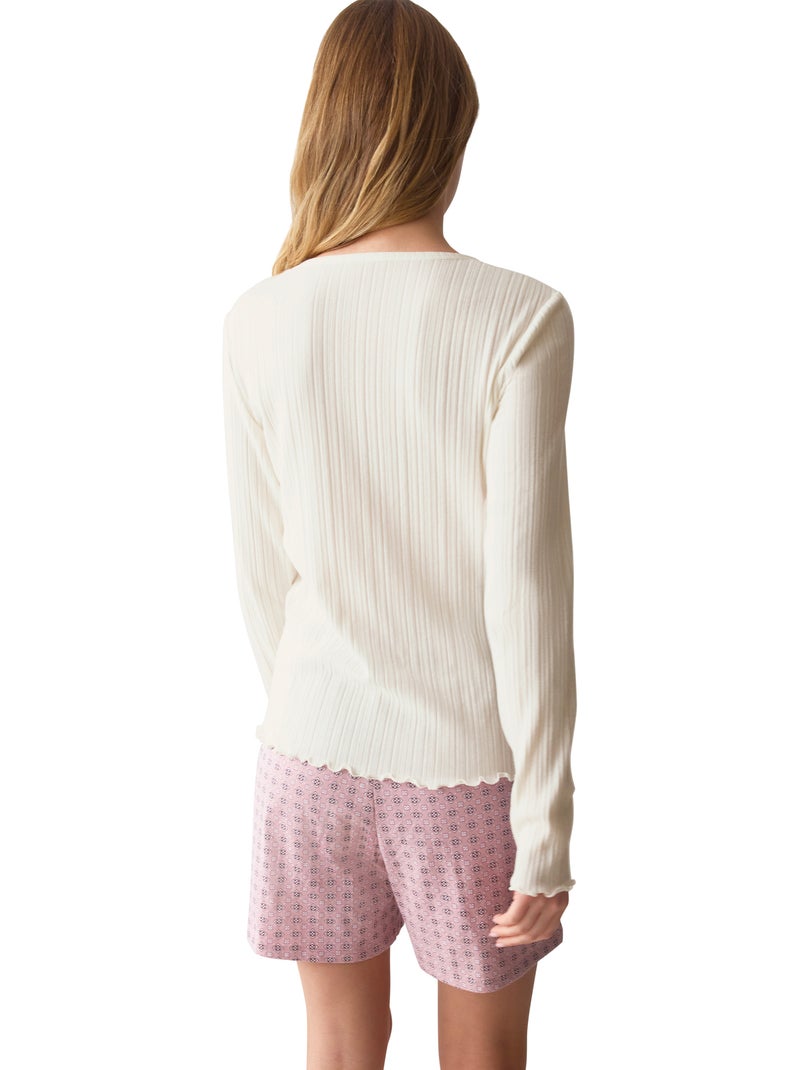 Haut pyjama top manches longues versatile rib Ecru - Kiabi