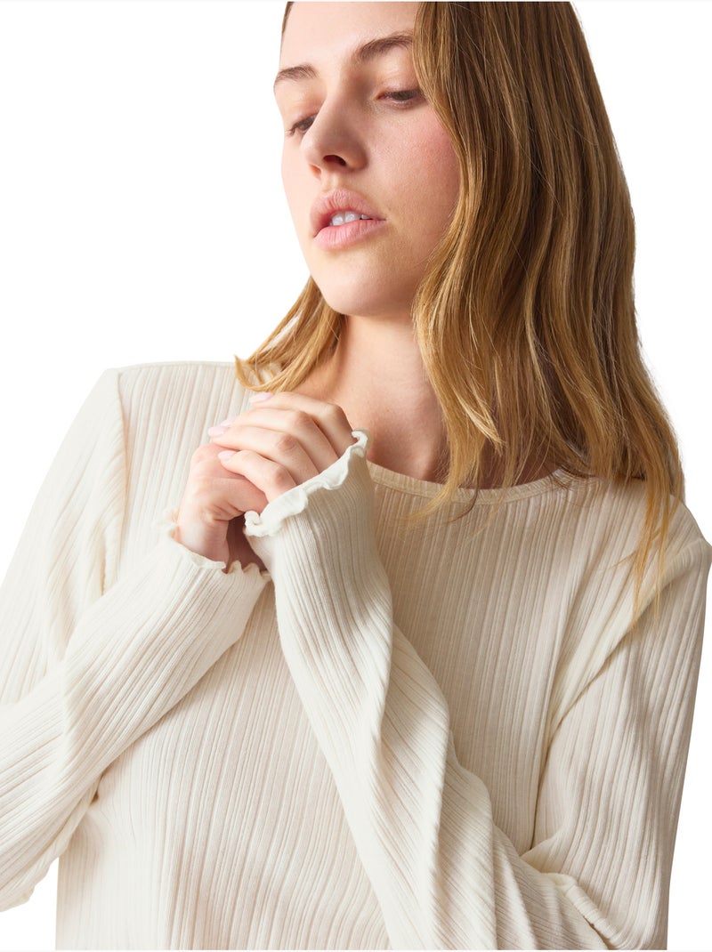 Haut pyjama top manches longues versatile rib Ecru - Kiabi
