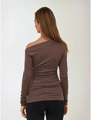 Haut slim à manches longues et col asymétrique
