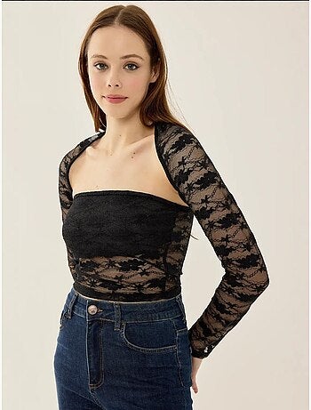 Haut slim en dentelle à manches longues