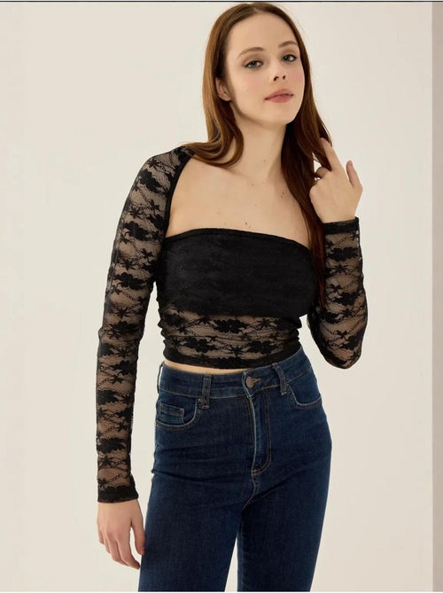 Haut slim en dentelle à manches longues - Kiabi Haut slim en dentelle à manches longues - Kiabi
