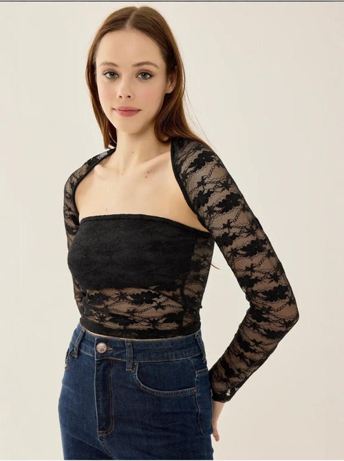Haut slim en dentelle à manches longues - Kiabi Haut slim en dentelle à manches longues - Kiabi