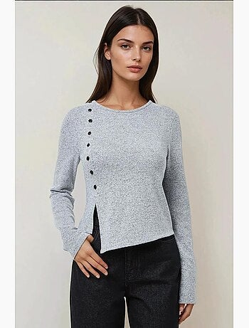 Haut texturé à manches longues coupe ajustée boutonné hiccup