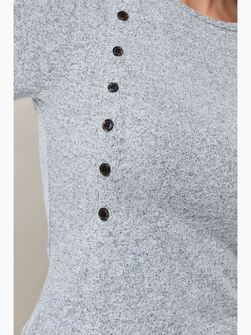 Haut texturé à manches longues coupe ajustée boutonné hiccup Gris - Kiabi