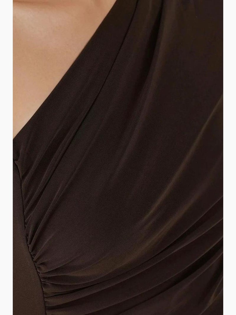 Haut tricoté à manches longues et col asymétrique hiccup Marron foncé - Kiabi
