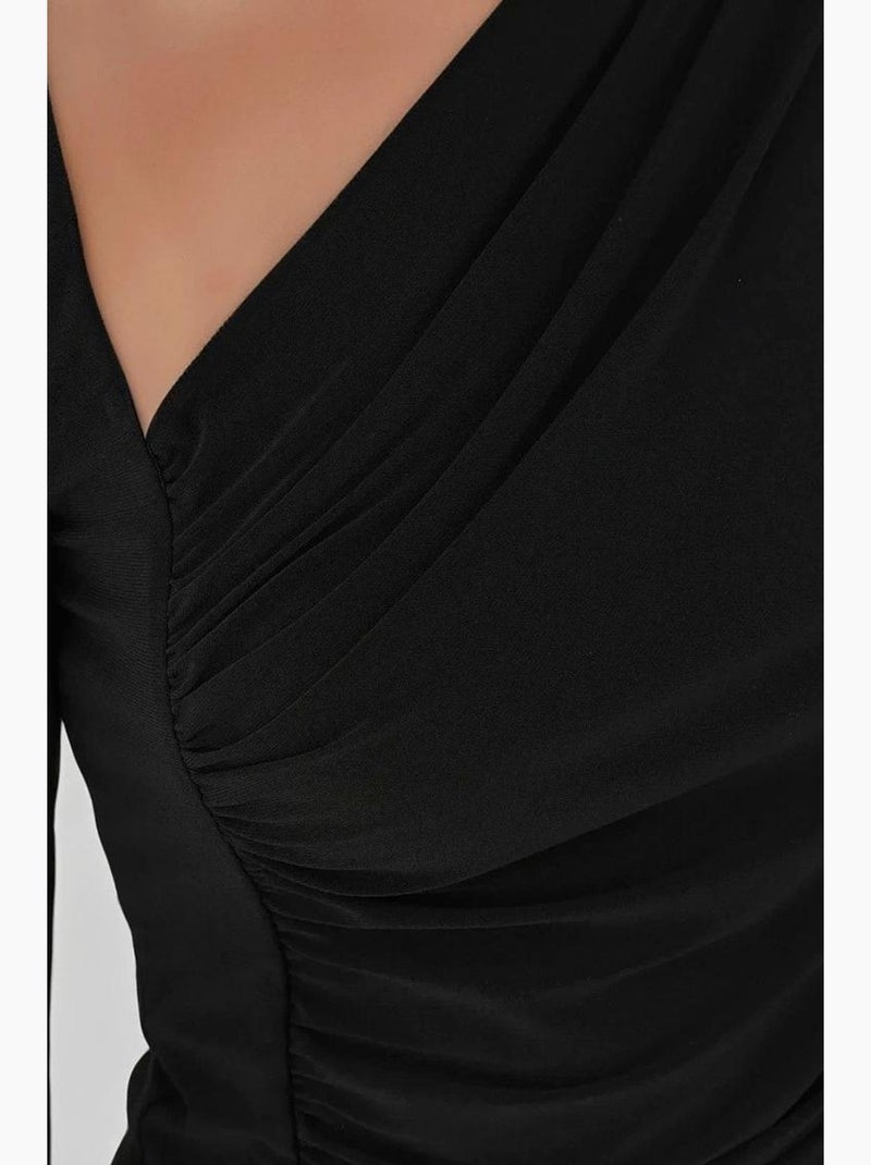 Haut tricoté à manches longues et col asymétrique hiccup Noir - Kiabi