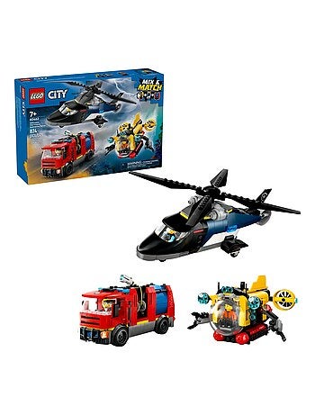 Hélicoptère camion de pompiers et sous-marin