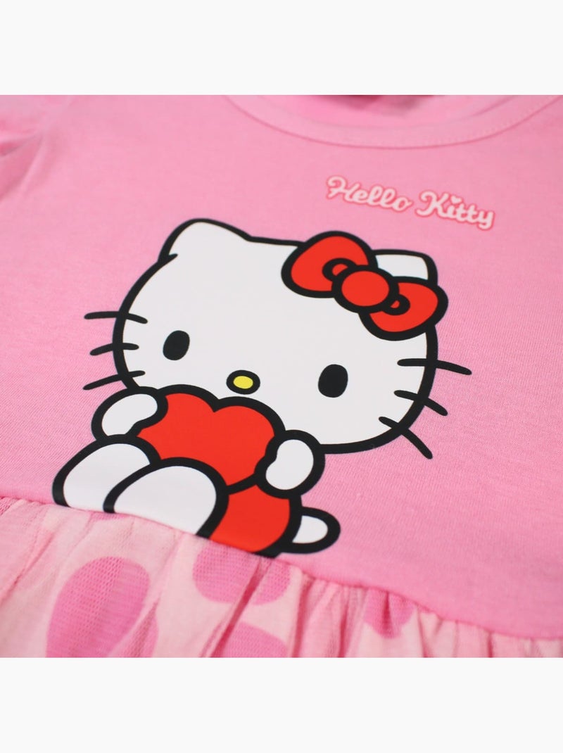 Hello kitty - robe imprimée avec jupe en tulle, coupe décontractée, col rond et manches courtes Rose - Kiabi