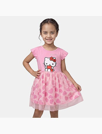 Hello kitty - robe imprimée manches courtes, jupe en tulle