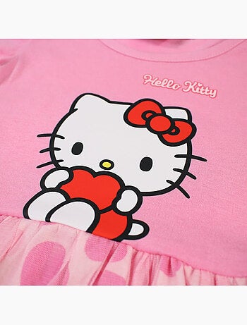 Hello kitty - robe imprimée manches courtes, jupe en tulle