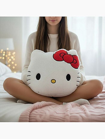 Hello kitty coussin chauffe-mains 3d fausse fourrure blanc 37x32 cm