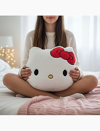 Hello kitty coussin chauffe-mains 3d fausse fourrure blanc 37x32 cm