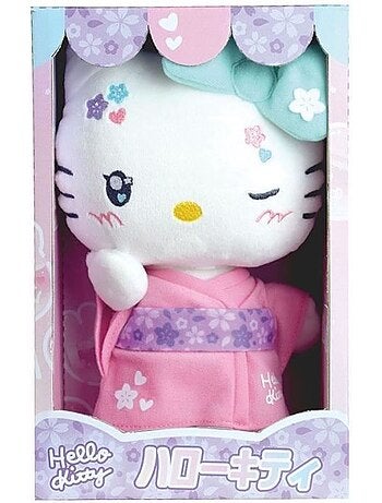 Hello Kitty Kimono Kawaï Peluche +- 22 cm - JEMINI - Version kawaï avec kimono rose et tongs.