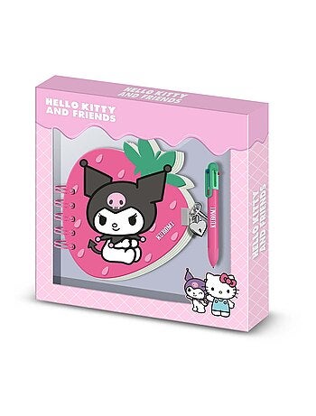 Hello Kitty Kuromi Strawberry Pack de Journal Fraise + Stylo 6 Couleurs, Rose