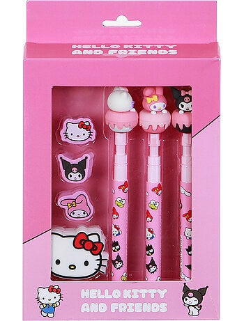 Hello Kitty Mix Pack de 3 Crayons Éternels + 3 Gommes + Taille-crayon, Rose