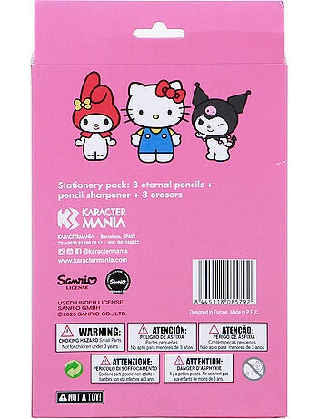 Hello Kitty Mix Pack de 3 Crayons Éternels + 3 Gommes + Taille-crayon, Rose