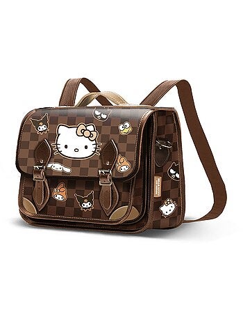 Hello Kitty Squares Sac à Bandoulière-Sac à dos Satchel, Brun