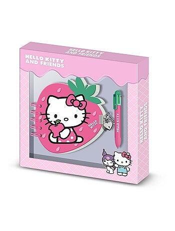 Hello Kitty Strawberry Pack de Journal Fraise + Stylo 6 Couleurs, Rose