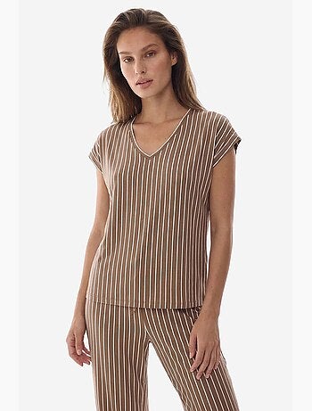 Hera ensemble de pyjama rayé en dentelle à manches courtes et pantalon penti