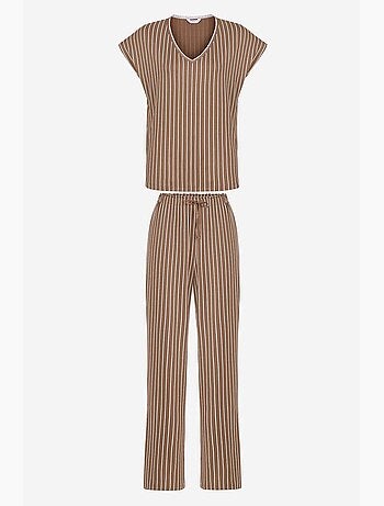 Hera ensemble de pyjama rayé en dentelle à manches courtes et pantalon penti