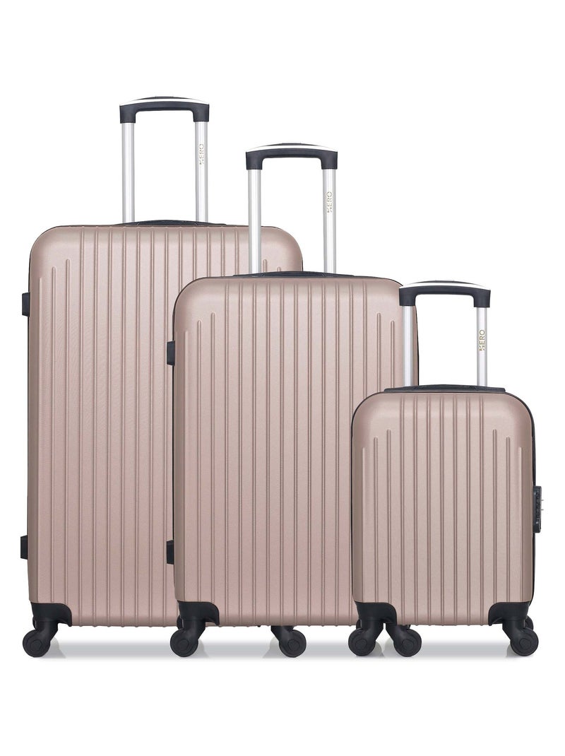 HERO - Lot de 3 - Valise Grand format, valise weekend et valise cabine XXS CARPATES Rose clair - Kiabi