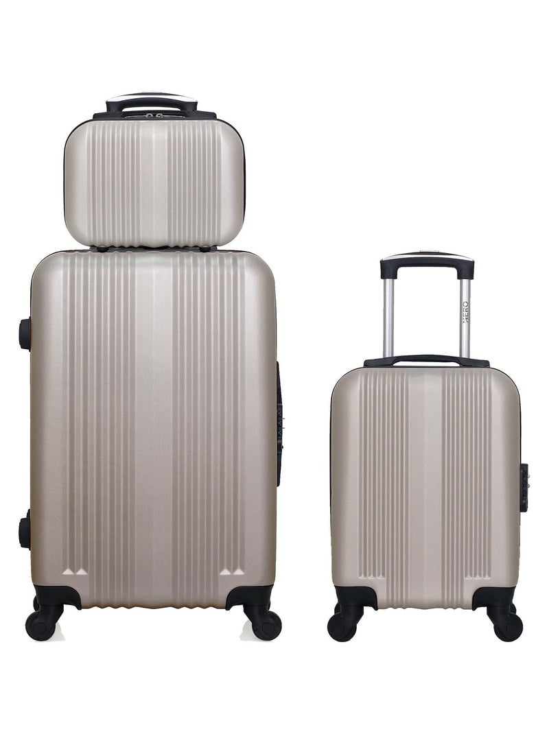 HERO - Lot de 3 - Valise Weekend, valise cabine XXS et vanity LIPARI Beige - Kiabi