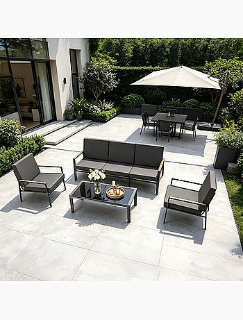 HOBART Salon de jardin 5 places en aluminium gris foncé