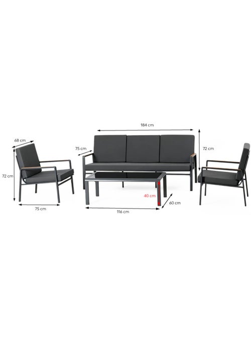 HOBART Salon de jardin 5 places en aluminium gris foncé - Kiabi
