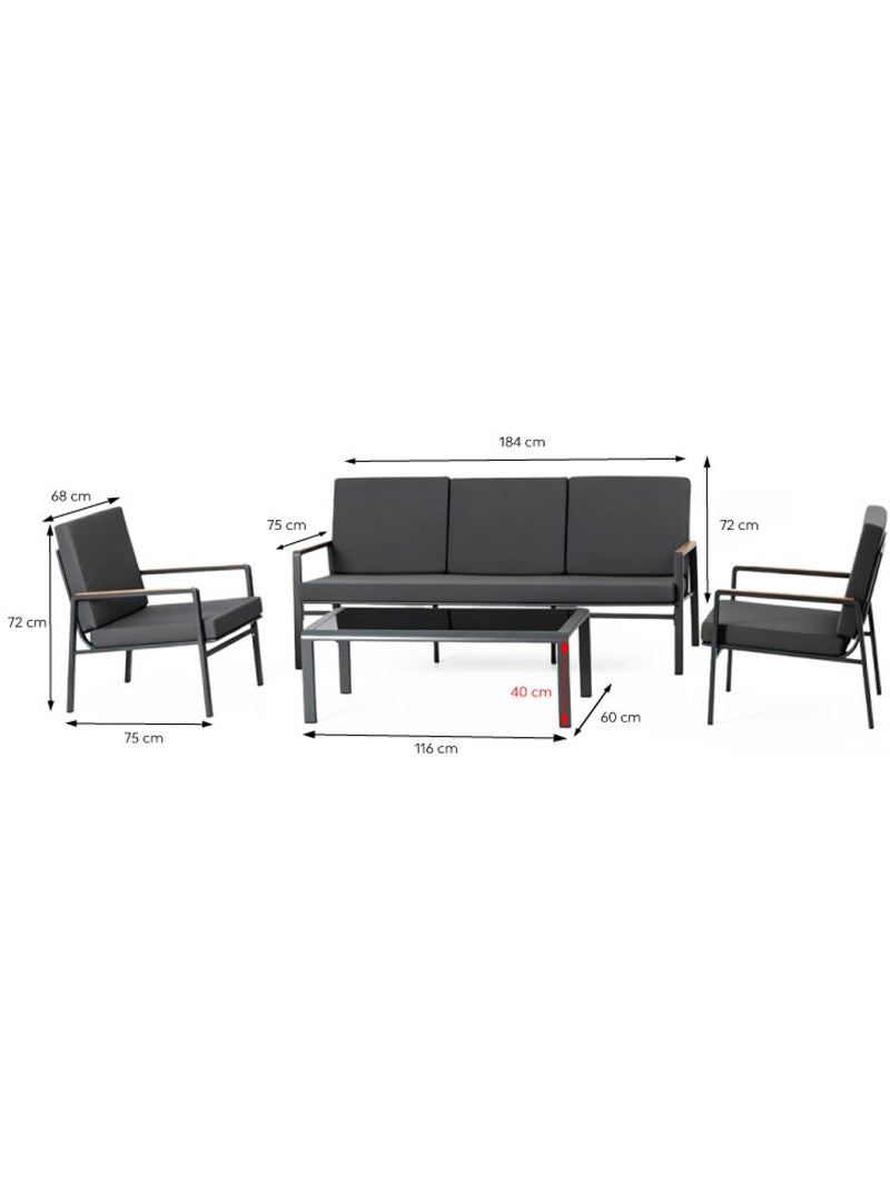 HOBART Salon de jardin 5 places en aluminium gris foncé Gris - Kiabi