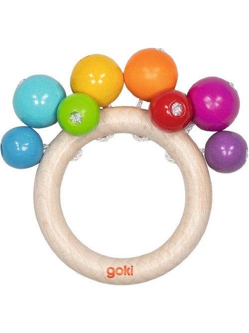 Hochet anneau en bois avec perles arc-en-ciel - Kiabi