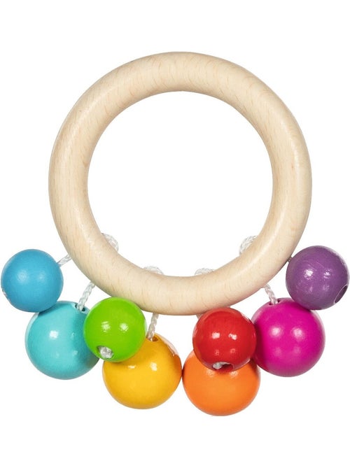 Hochet anneau en bois avec perles arc-en-ciel - Kiabi